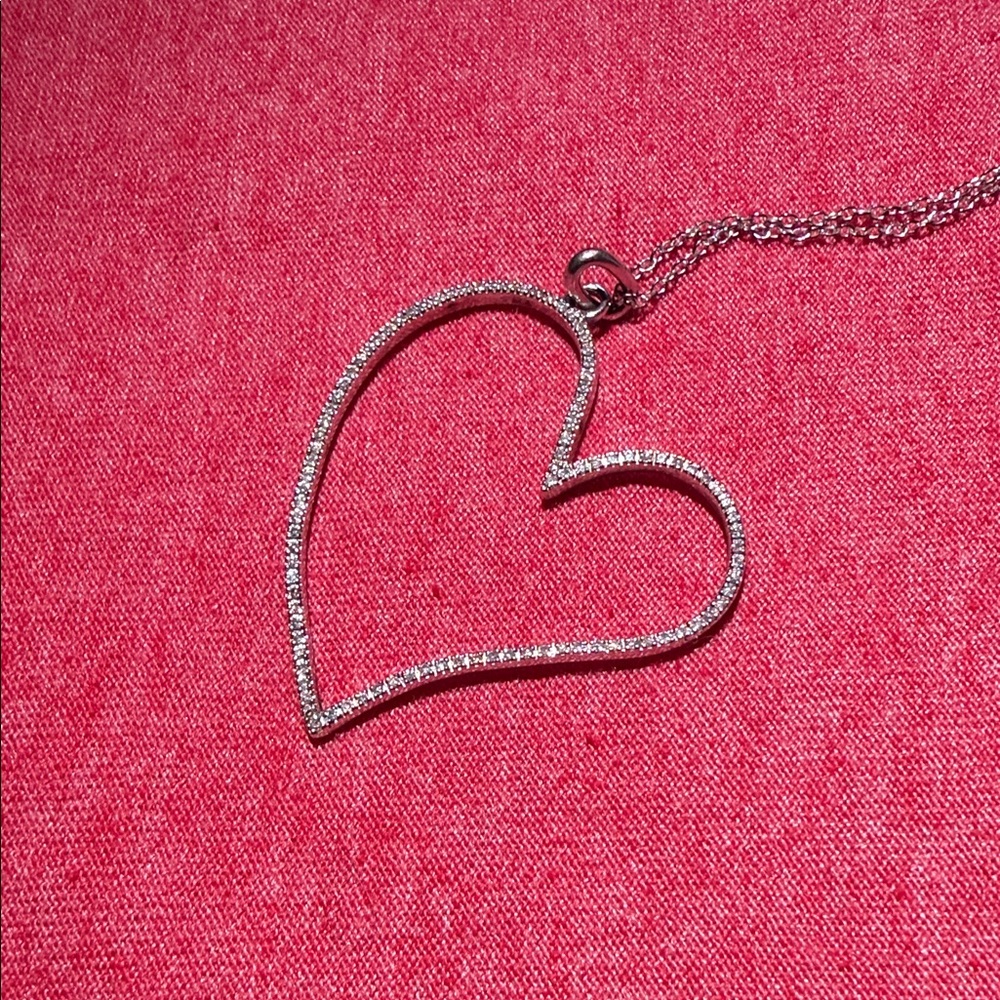 Elegant Diamond Silver Heart Pendant Necklace